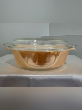 Fire King Peach Glass Casserole with Lid